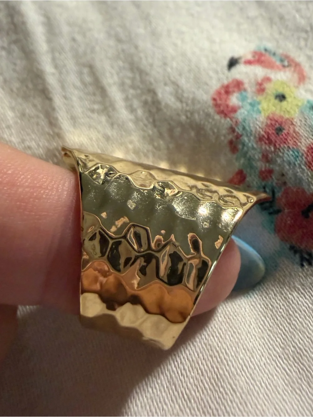 Gold Hammered Double-Panel Statement Ring